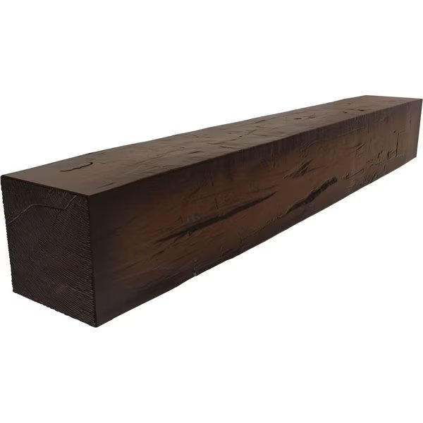 Hand Hewn Faux Wood Fireplace Mantel, Premium Mahogany, 4